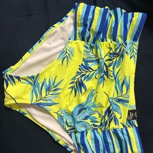 RARE Torrid Yellow and Blue Tropical Print One-Piece Swimsuit Size 1